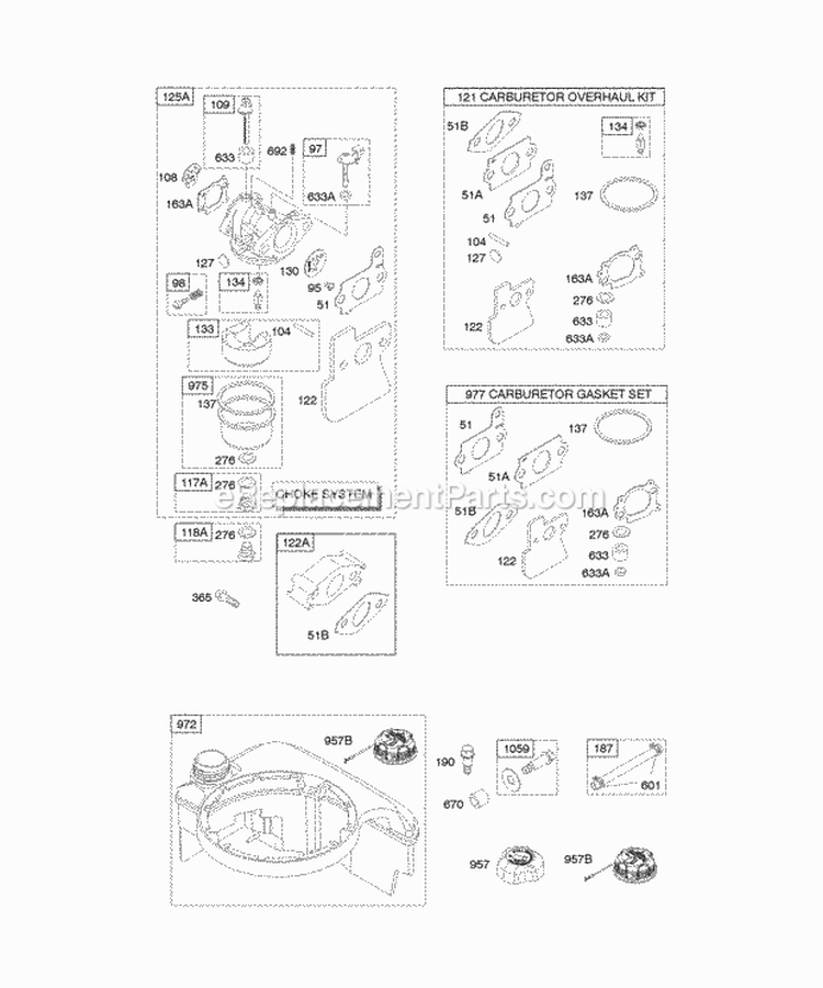 Carburetor Fuel Supply Diagram and Parts List for 12G612-0110-B1  Briggs and Stratton Engine